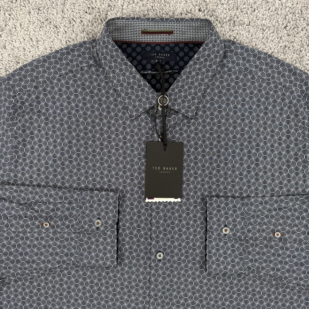 Ted Baker Shirt Men's 7 / 3XL NWT Geometric AOP Long Sleeve Button Up Preppy